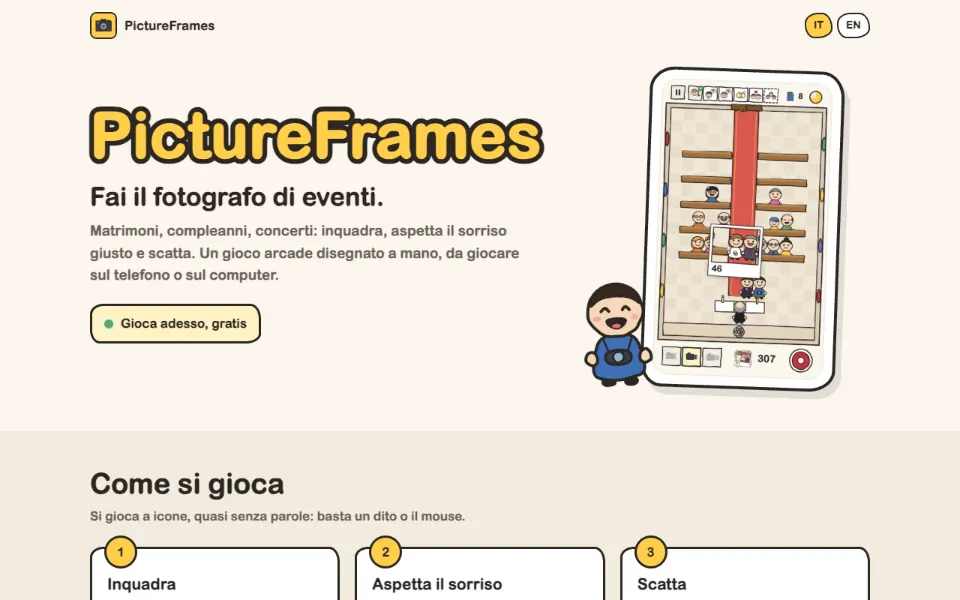 La page d’accueil de PictureFrames