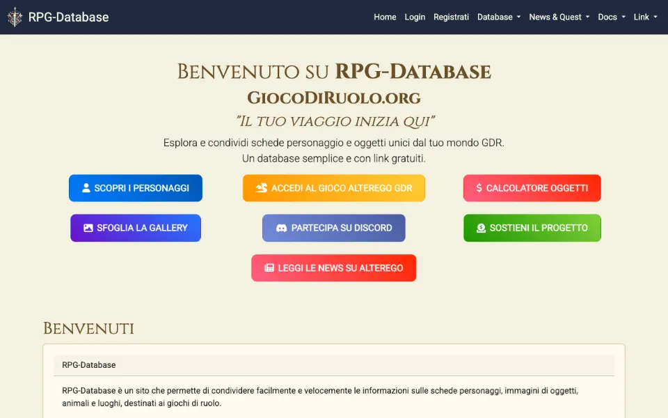 La page d’accueil de RPG-Database